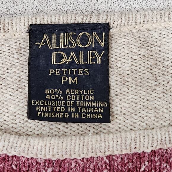 Allison Daley Beige Green Color Block Embroidered Sweater Top PM Long Sleeves - Picture 4 of 4